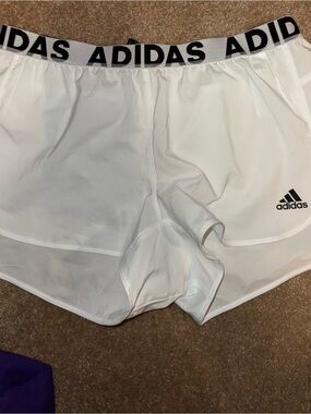 adidas White Women's Athletic Shorts with Logo Waistband